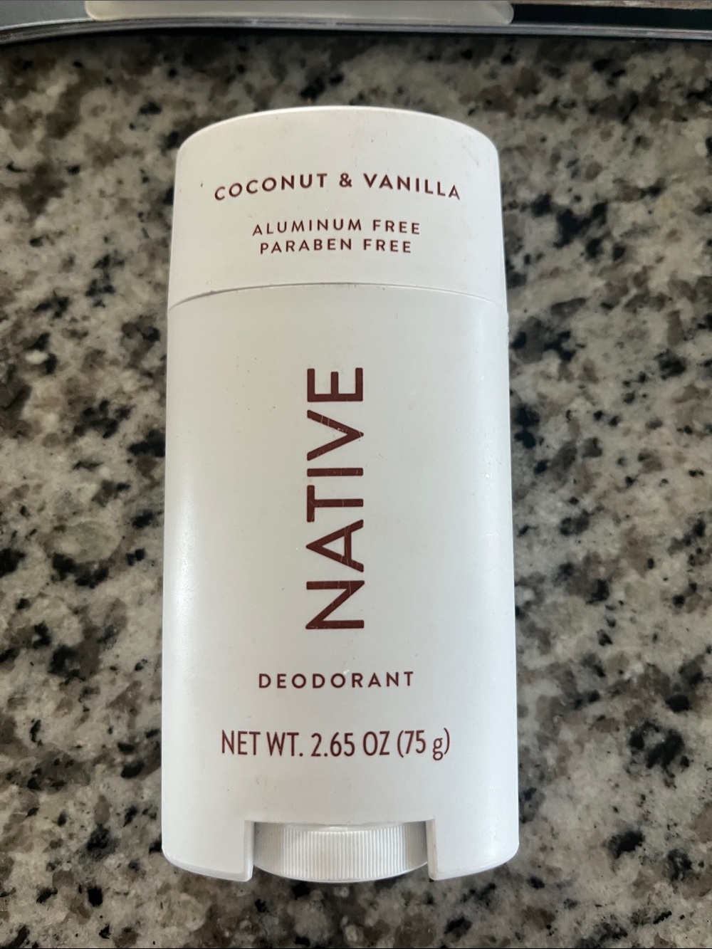 Native Coconut & Vanilla Deodorant Stick - White with Maroon Text